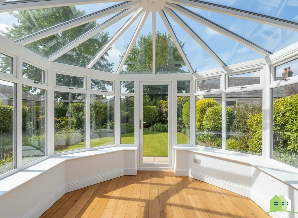 Finished living space in an upgraded conservatory with insulated roof and bright side glazing