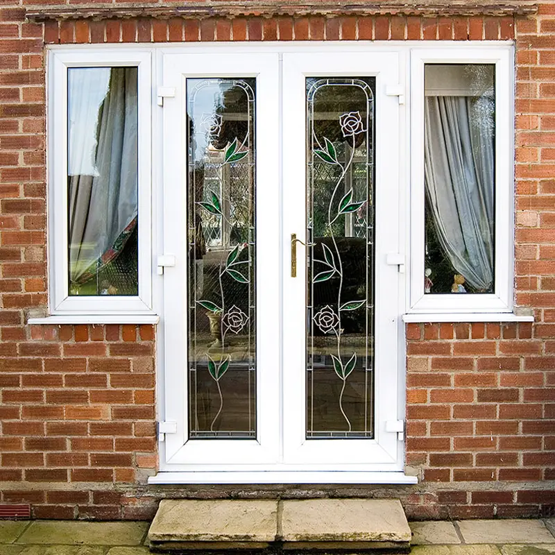 Decorative glazed uPVC door style with patterned glass detail