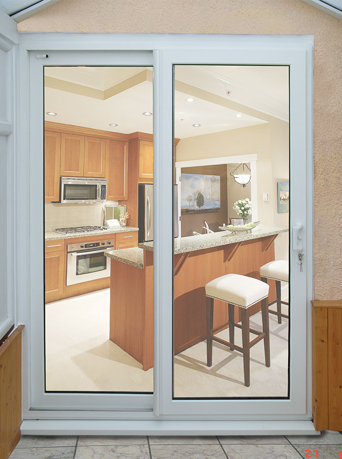 White uPVC patio sliding door set with one active sash