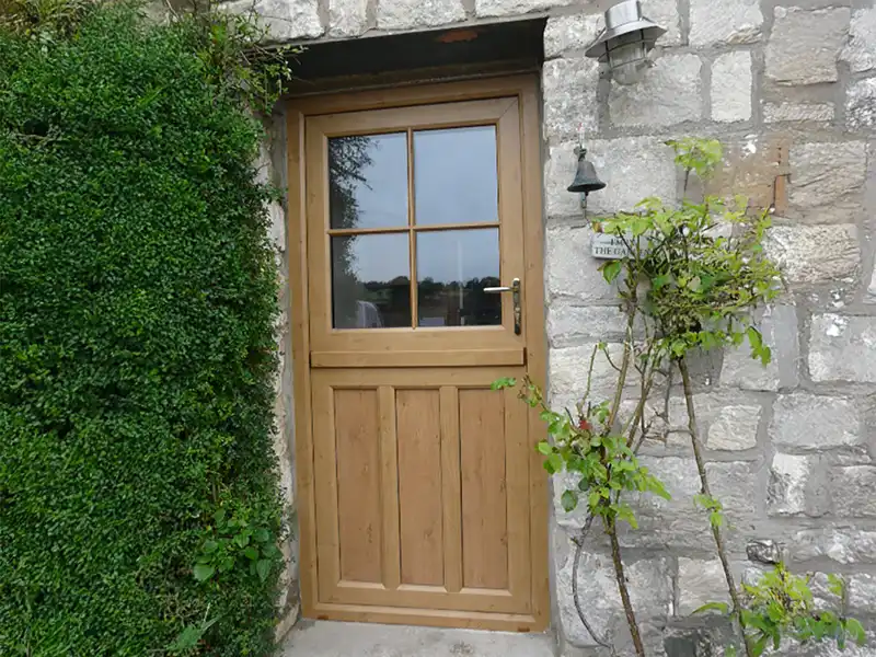 Irish oak finish uPVC stable door with glazed upper section
