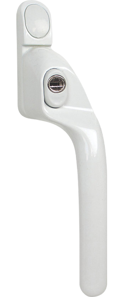 White contemporary cranked handle for aluminium window hardware