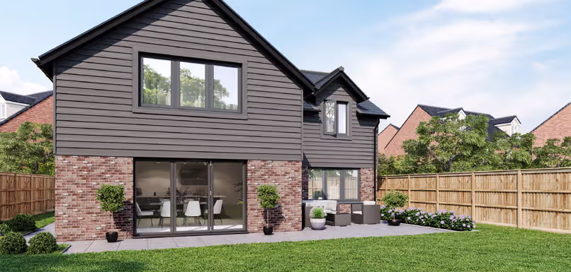 Dark framed aluminium style window system with matching sightlines