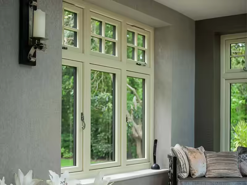 Residence-style window installation showing coordinated frame design