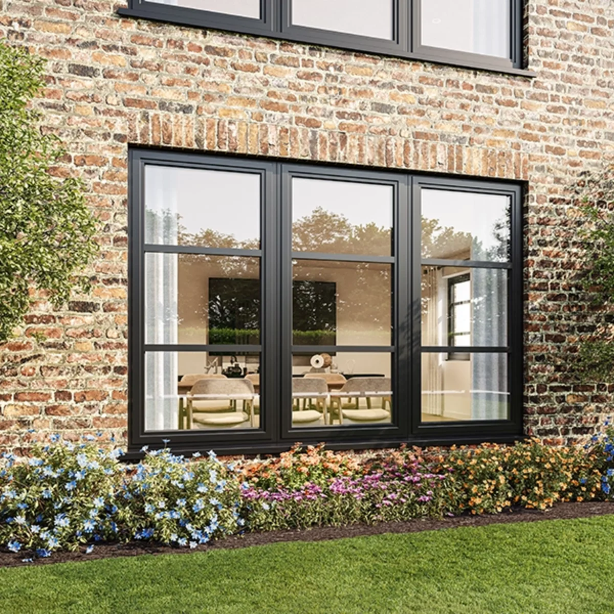 Heritage-style slim black aluminium window grid details