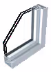 Cross-section profile detail showing layered glazing arrangement